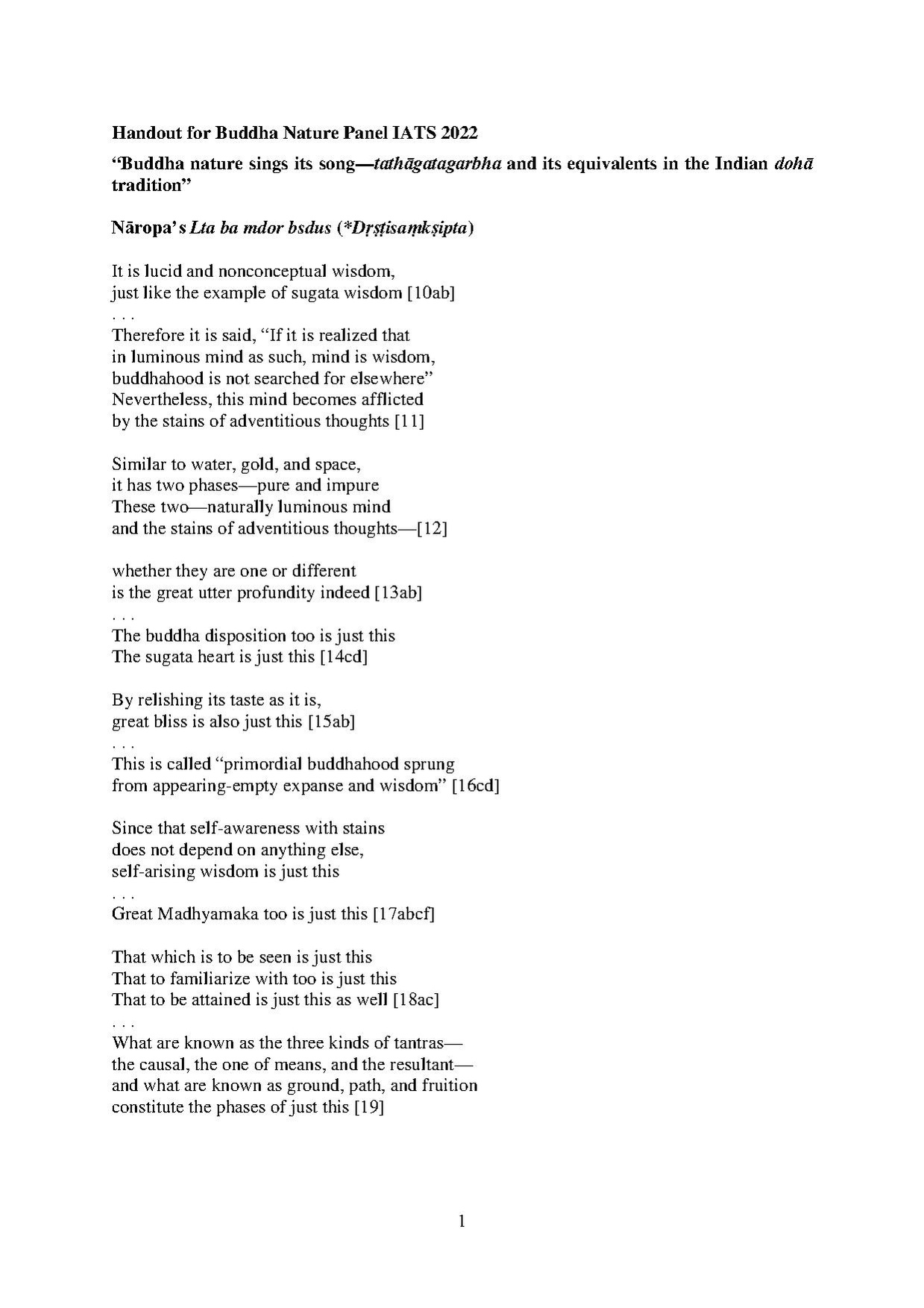 PDF Handout Buddha-Nature Panel at IATS 2022